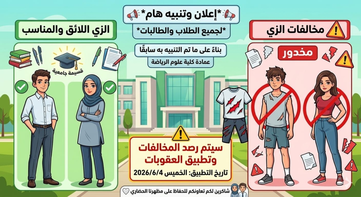 Important notice to all male and female students regarding the official college uniform.